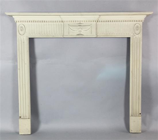 A George III style painted pine chimney piece, circa 1900, 4ft 10in. H. 4ft 3in.